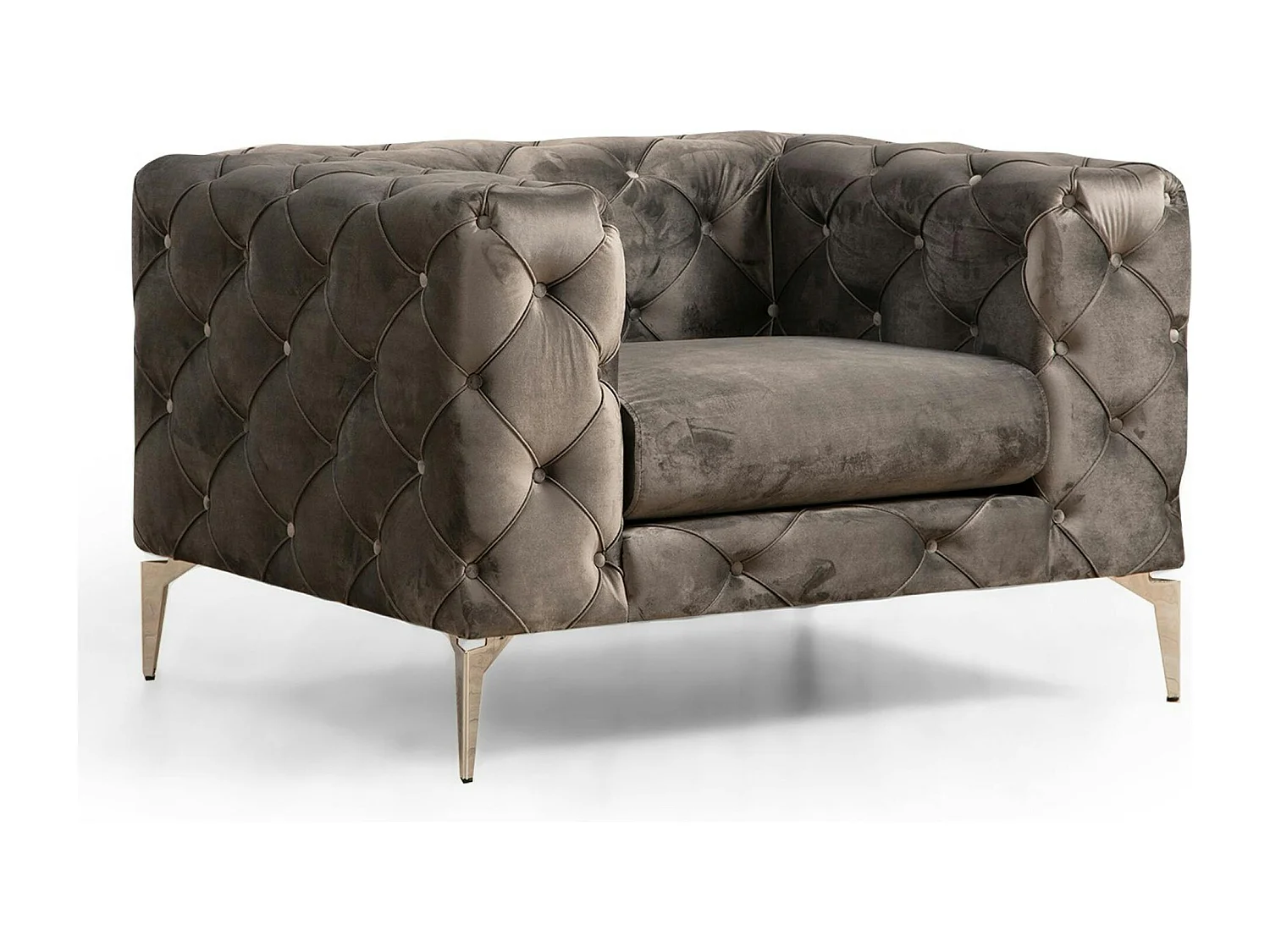 Fauteuil gris en velours capitonné DOVER