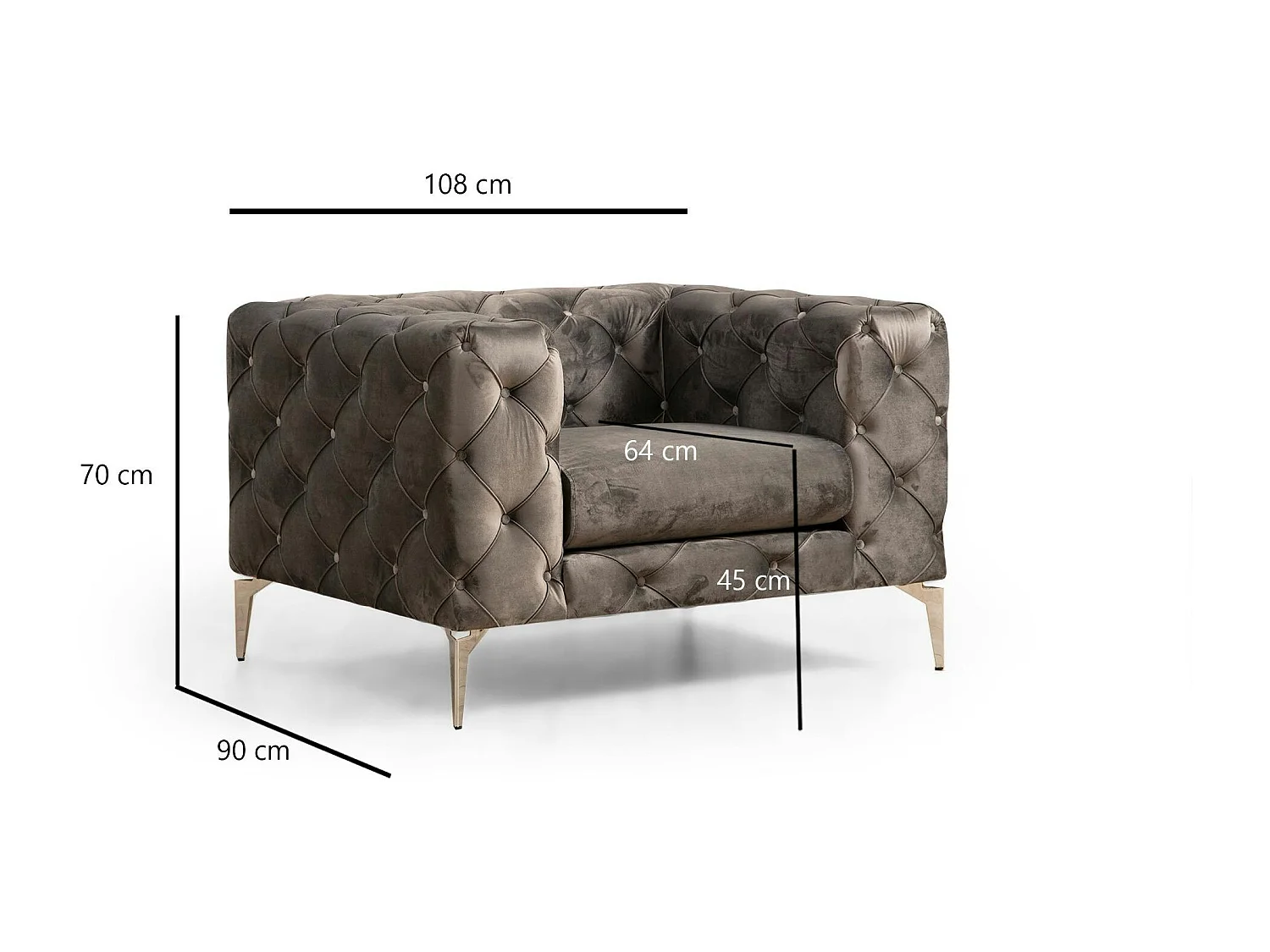 Fauteuil gris en velours capitonné DOVER