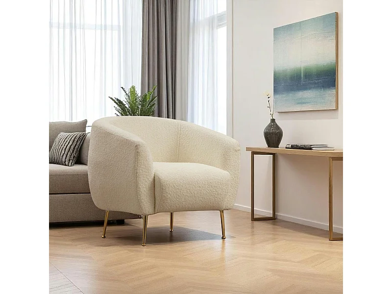 Fauteuil rond écru - pieds dorés LUCCA