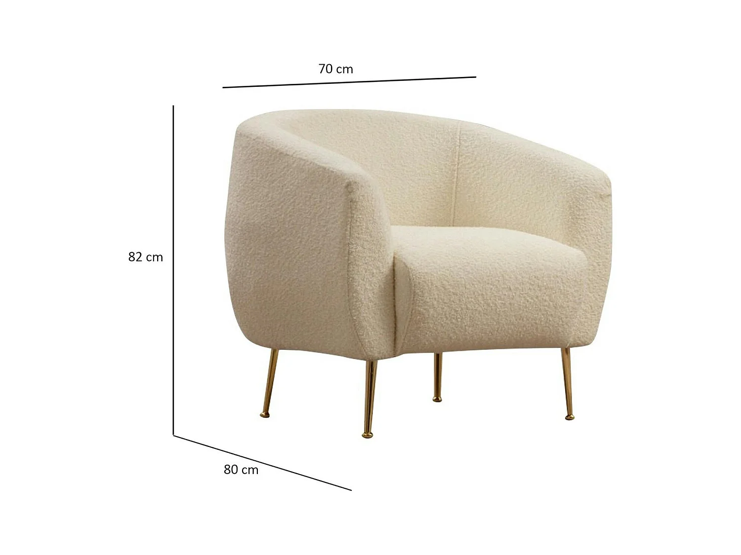 Fauteuil rond écru - pieds dorés LUCCA