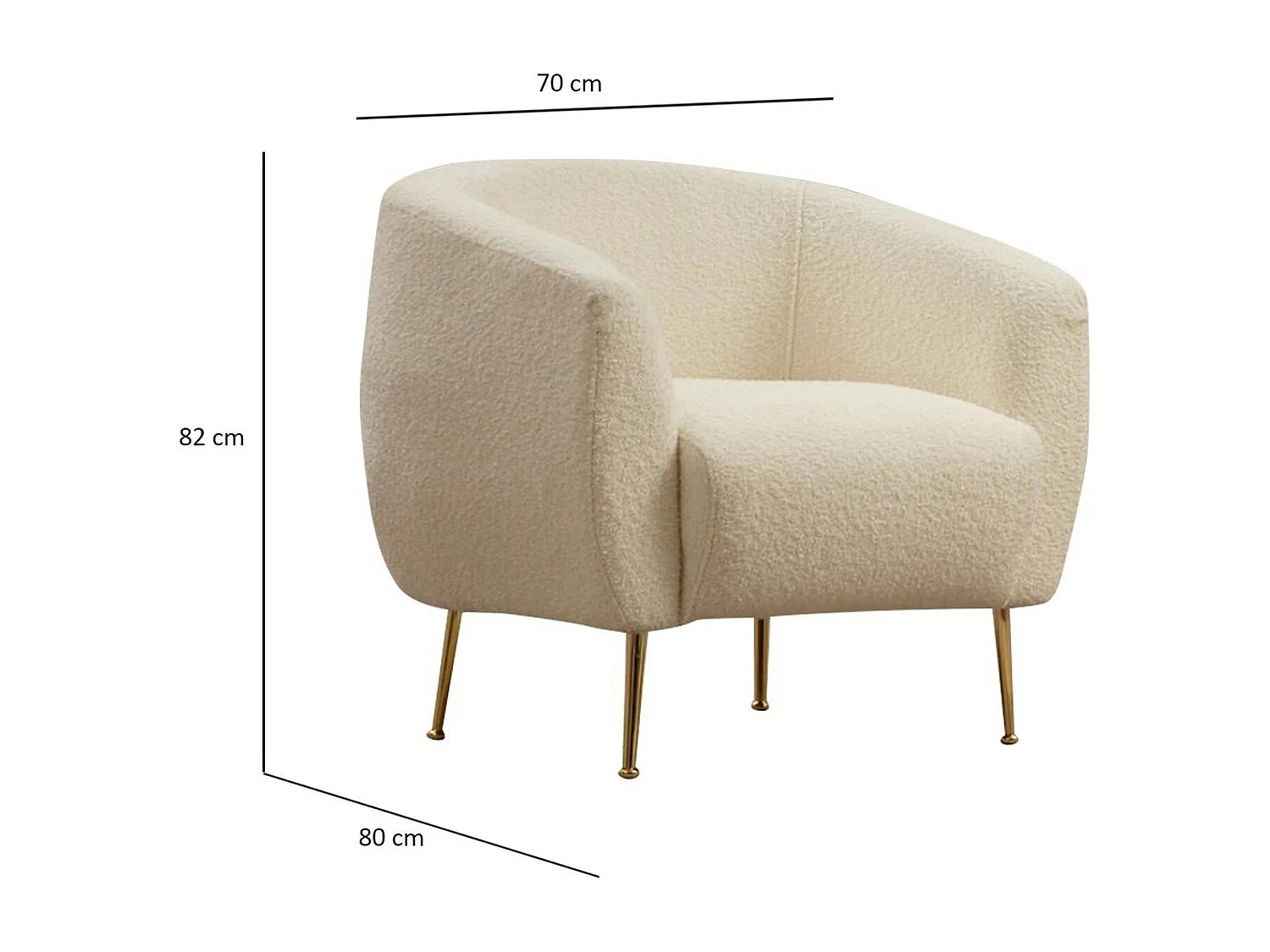 Fauteuil rond écru - pieds dorés LUCCA