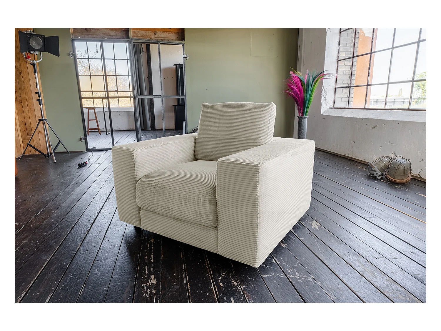 Fauteuil simple - blanc crème Velours côtelé - MADELINE