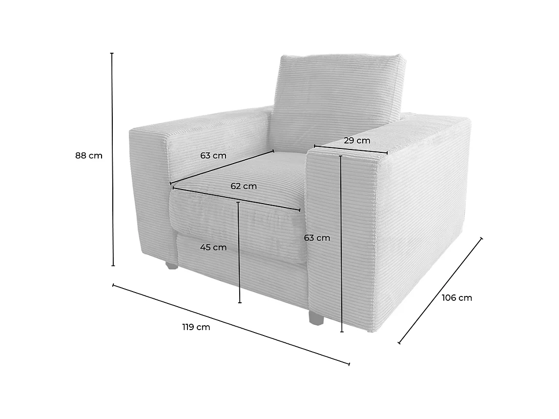 Fauteuil simple - blanc crème Velours côtelé - MADELINE