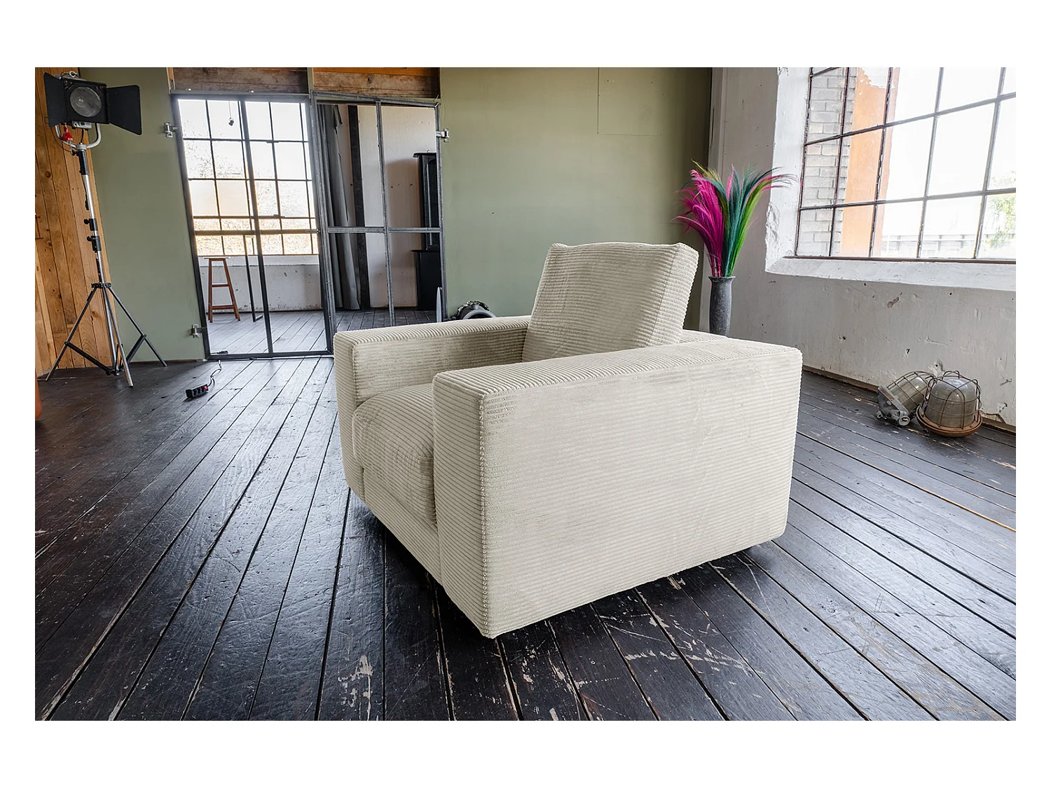 Fauteuil simple - blanc crème Velours côtelé - MADELINE