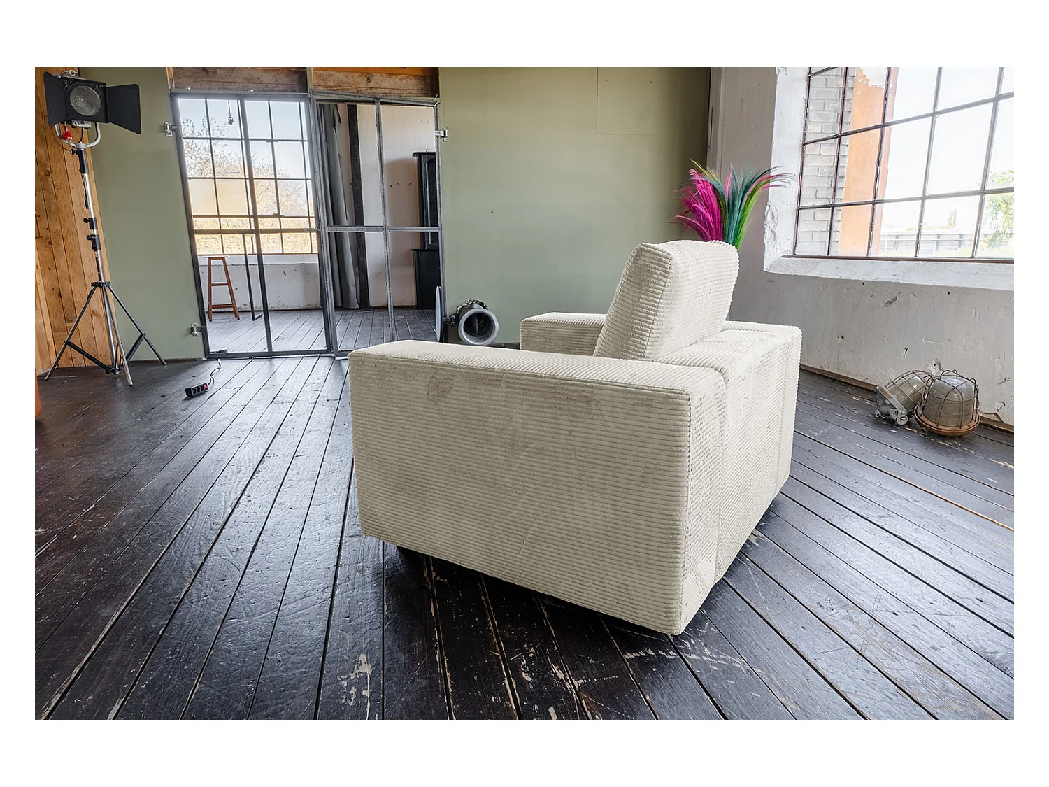 Fauteuil simple - blanc crème Velours côtelé - MADELINE