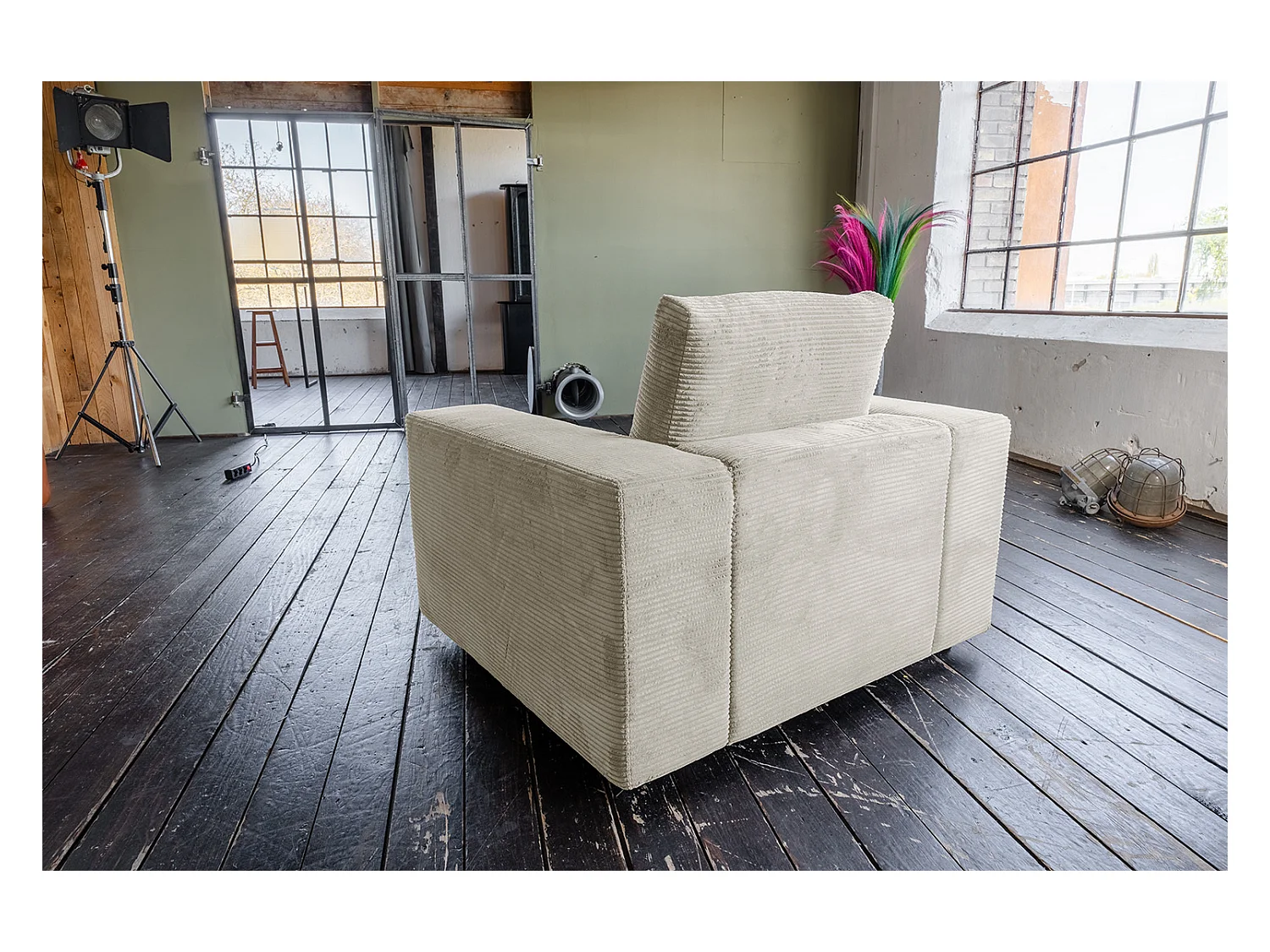 Fauteuil simple - blanc crème Velours côtelé - MADELINE