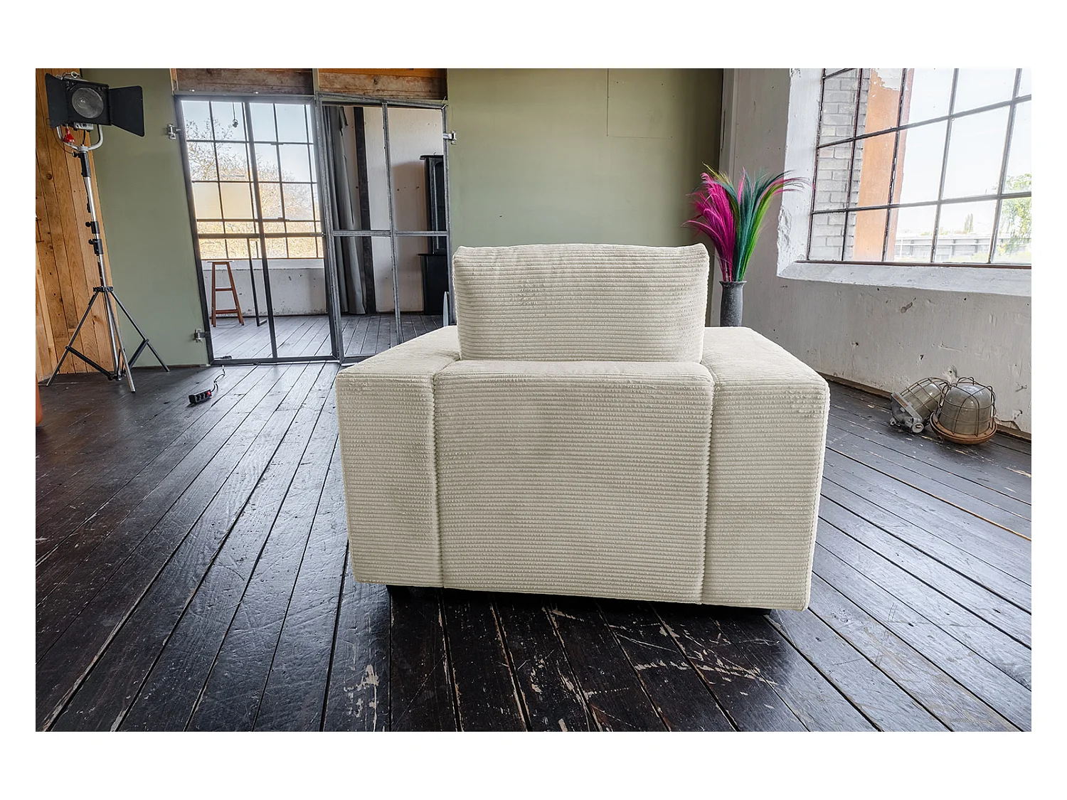 Fauteuil simple - blanc crème Velours côtelé - MADELINE