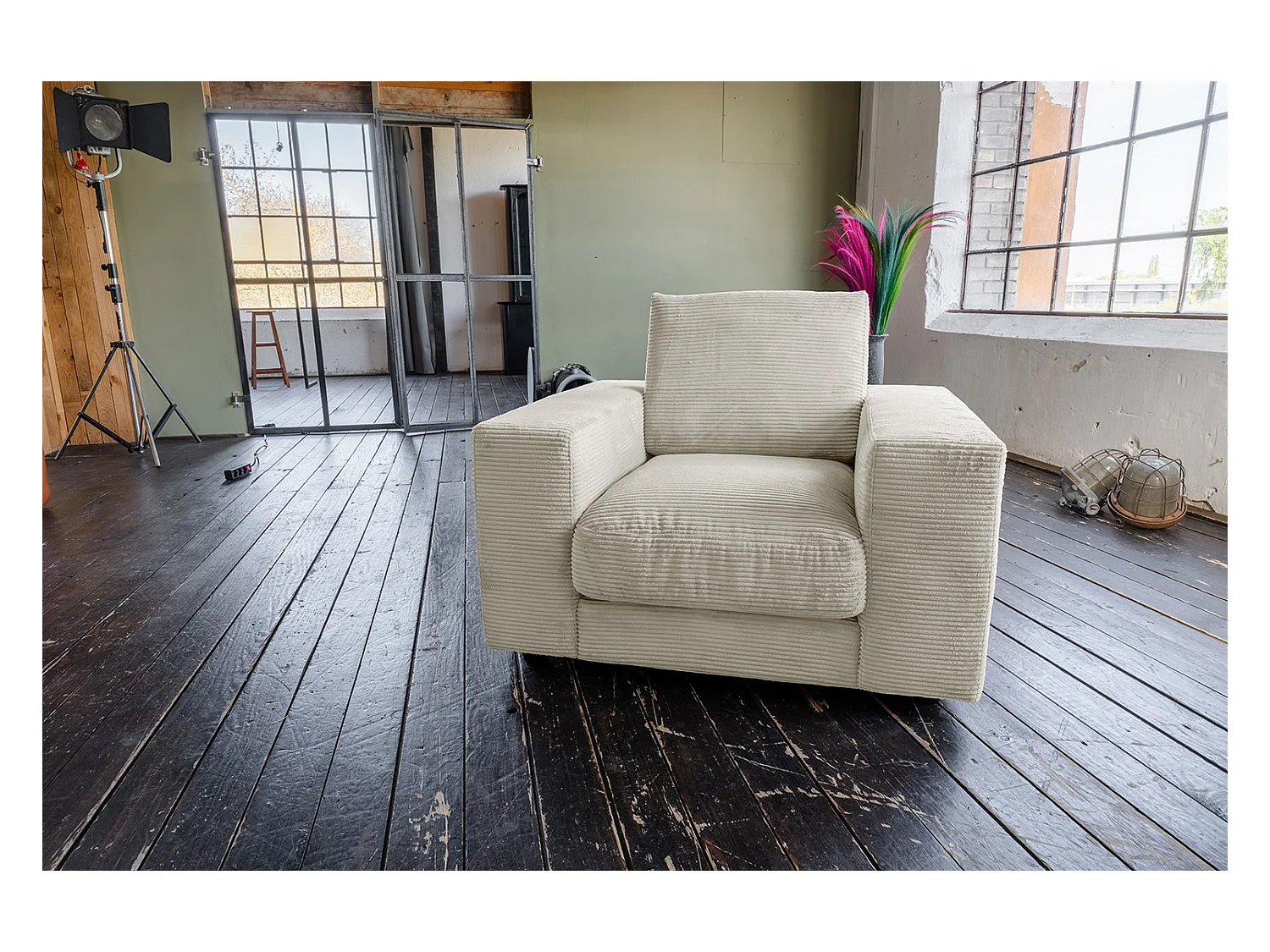 Fauteuil simple - blanc crème Velours côtelé - MADELINE