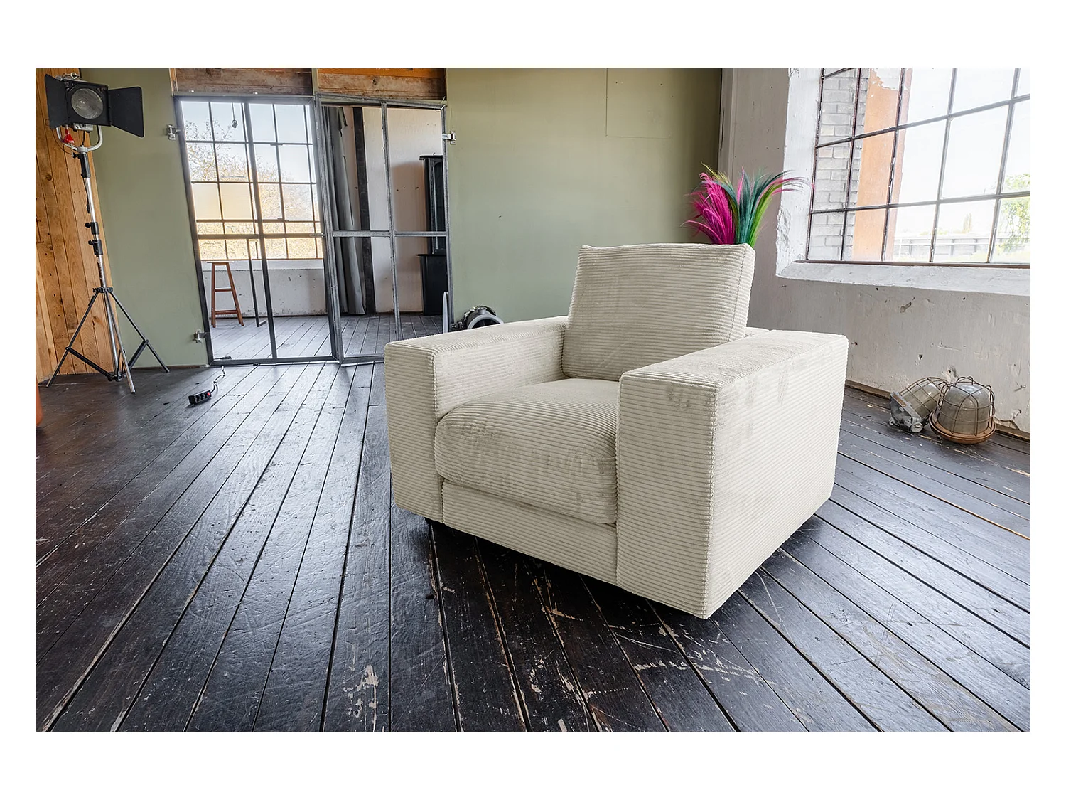 Fauteuil simple - blanc crème Velours côtelé - MADELINE