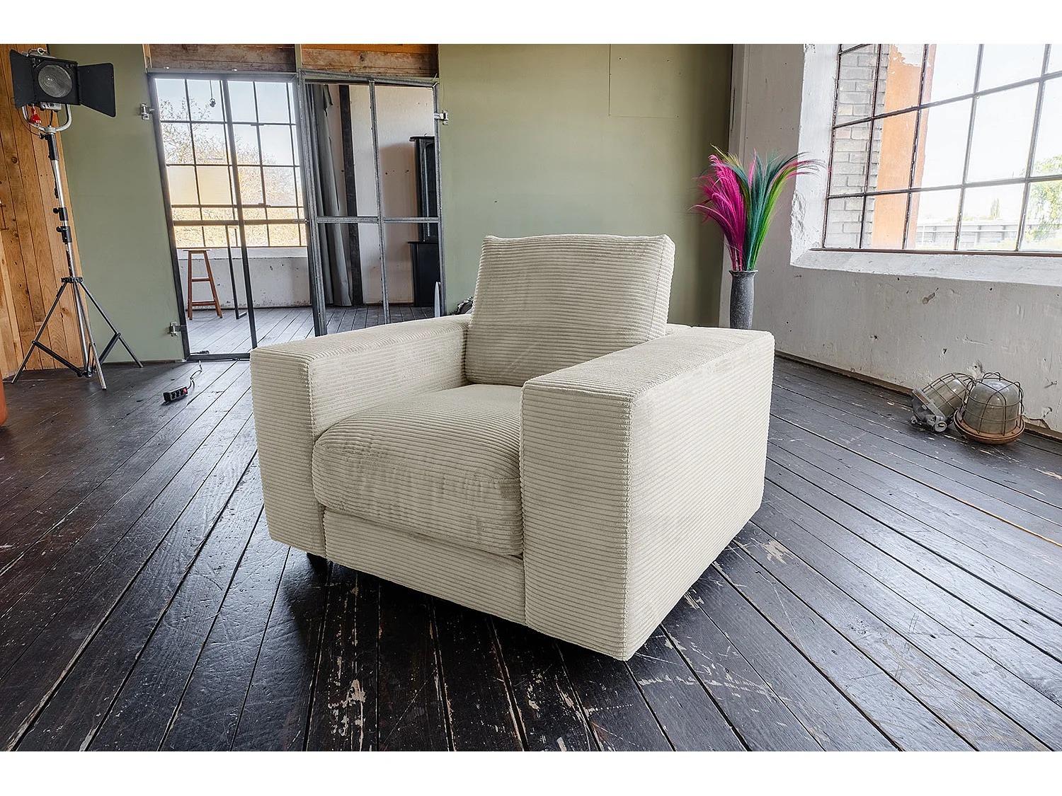 Enkele fauteuil - Crème wit Koord - MADELINE