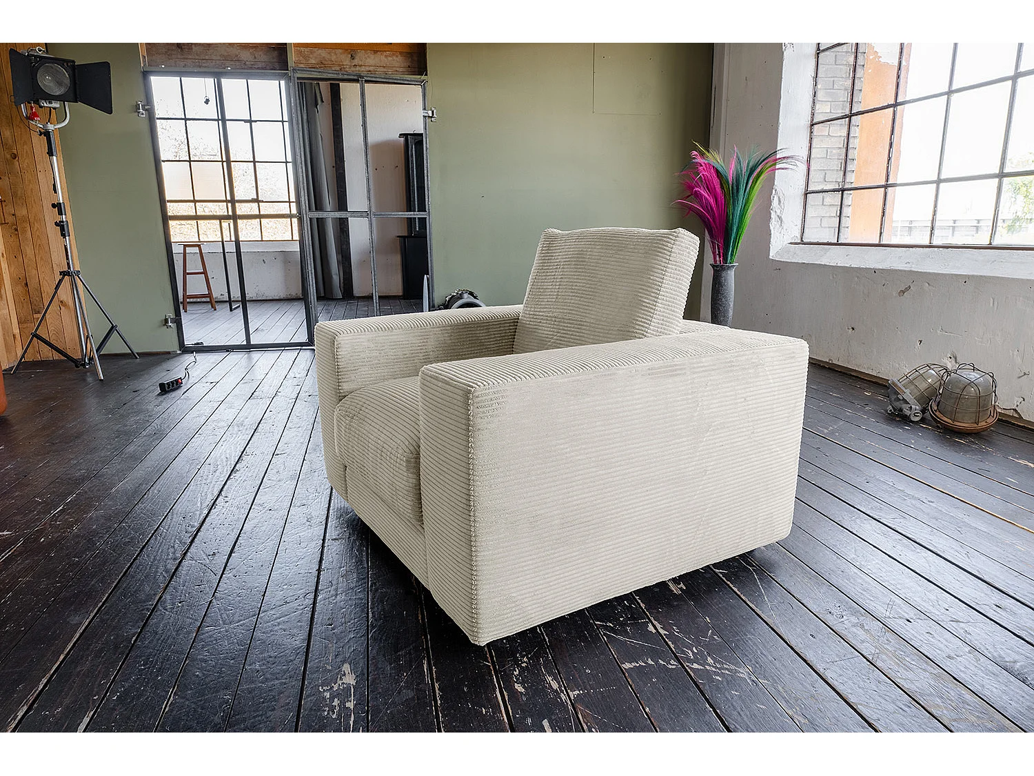 Enkele fauteuil - Crème wit Koord - MADELINE