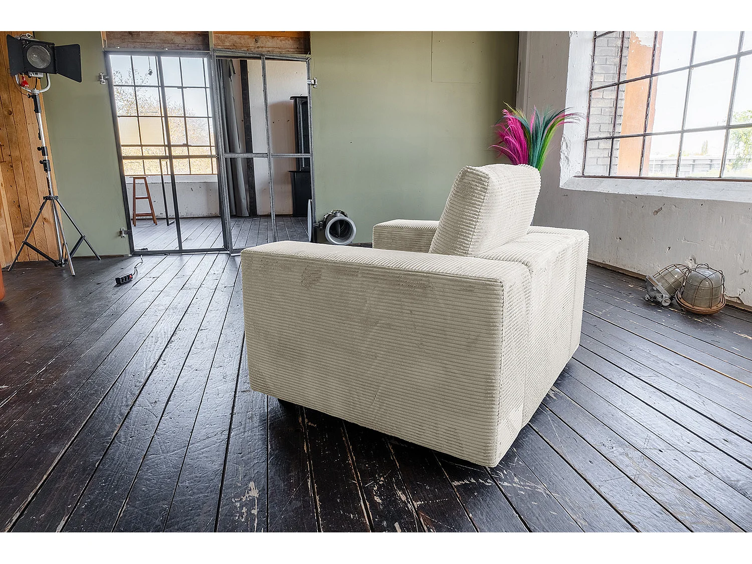 Enkele fauteuil - Crème wit Koord - MADELINE