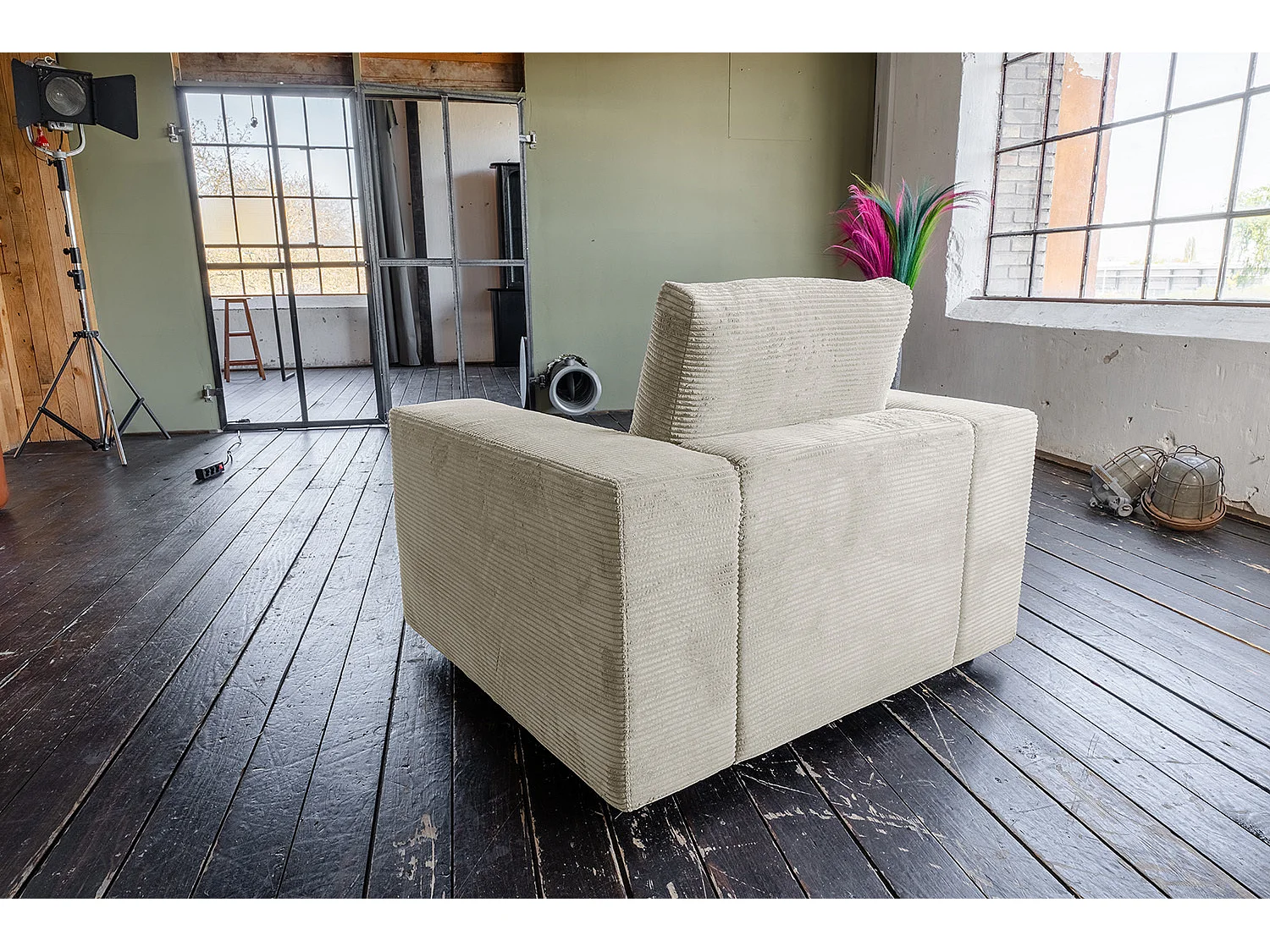 Enkele fauteuil - Crème wit Koord - MADELINE