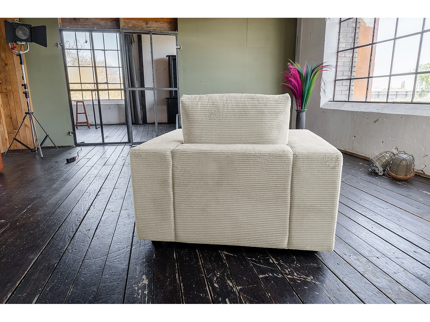 Enkele fauteuil - Crème wit Koord - MADELINE
