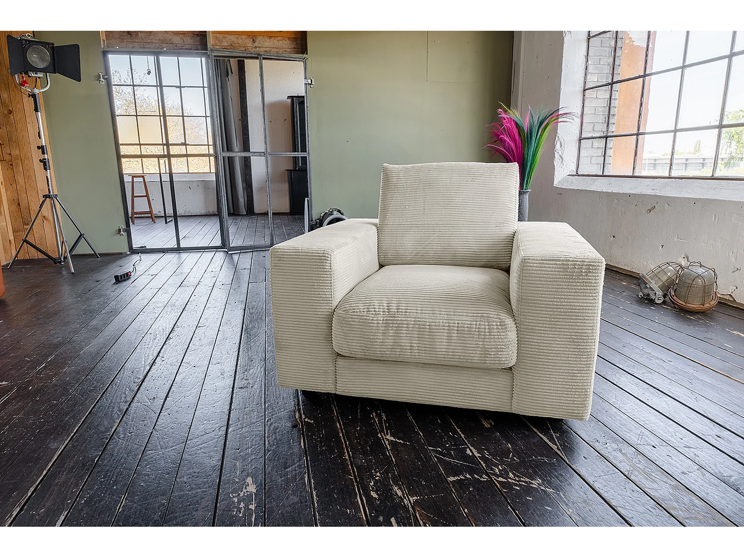 Enkele fauteuil - Crème wit Koord - MADELINE