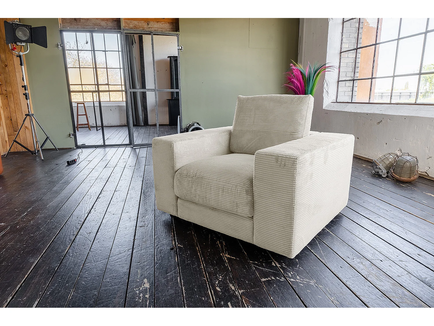 Enkele fauteuil - Crème wit Koord - MADELINE