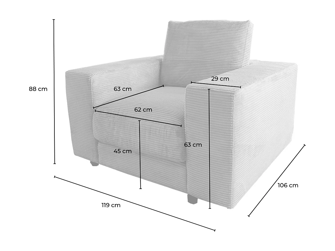 Fauteuil simple - blanc crème Velours côtelé - MADELINE