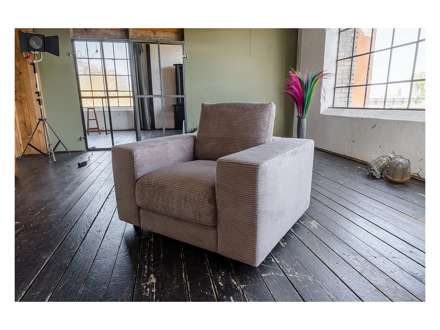 Fauteuil simple - taupe Velours côtelé - MADELINE