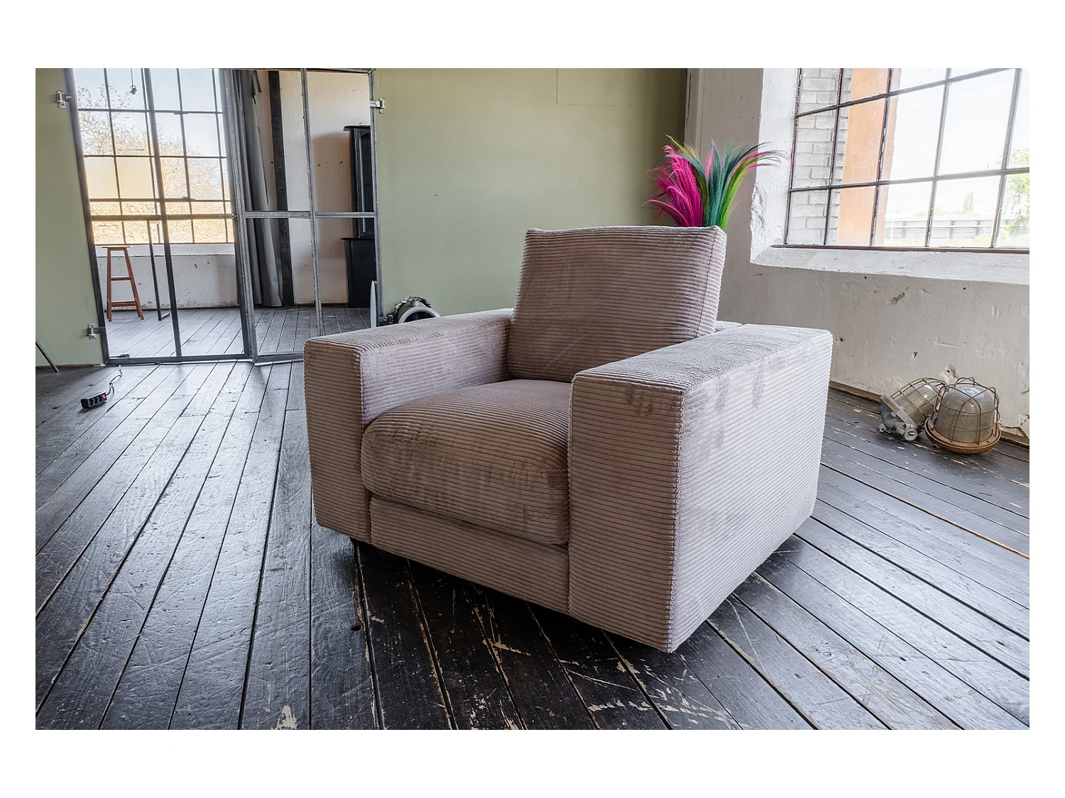 Fauteuil simple - taupe Velours côtelé - MADELINE