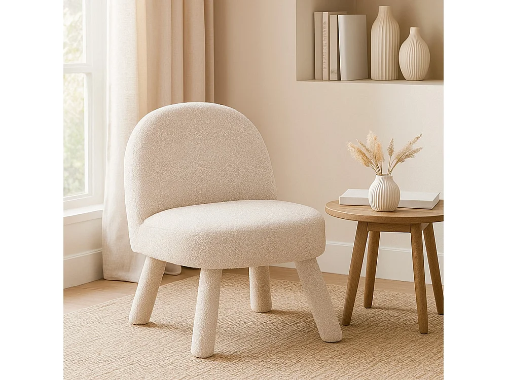 Abica - Fauteuil en tissu bouclette - Blanc