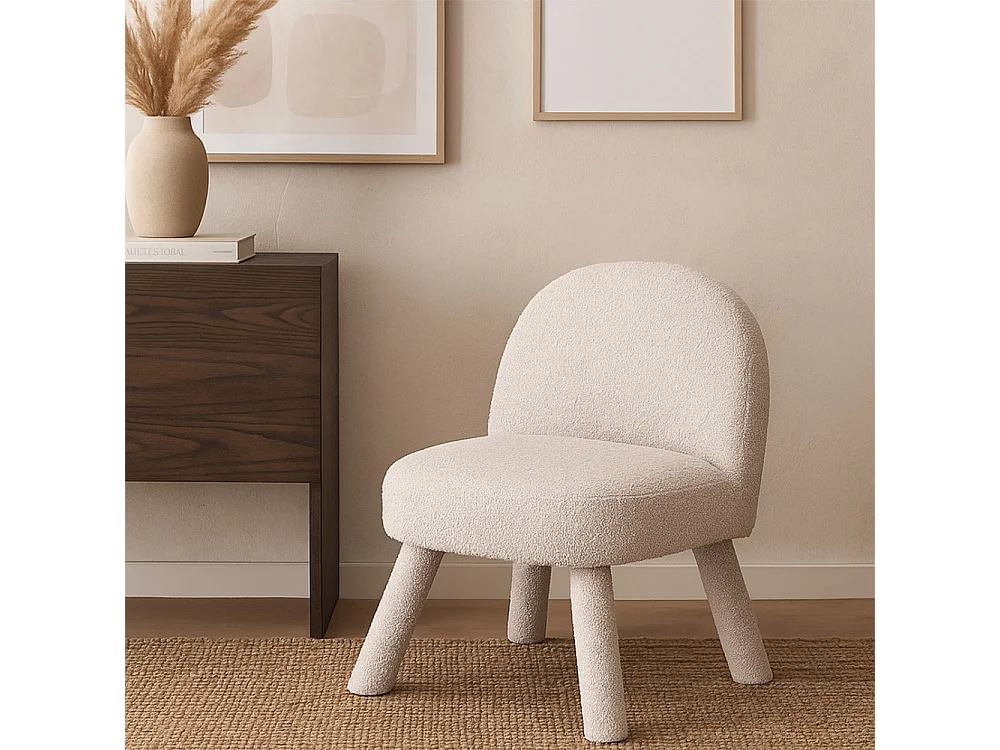 Abica - Fauteuil en tissu bouclette - Blanc