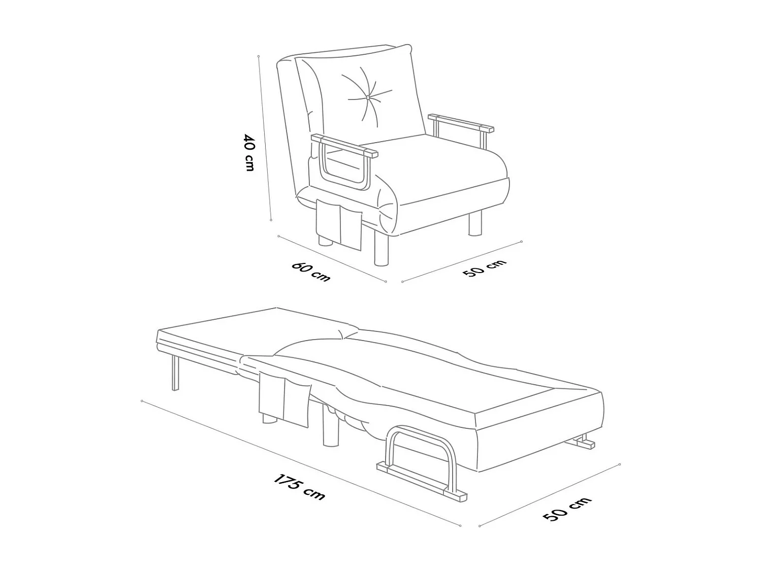 Sillón-cama moderno – 75 x 50 x 75 cm – crema – metal