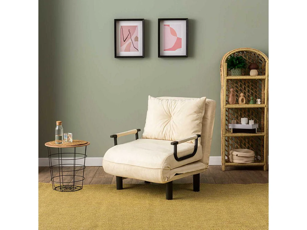 Sillón-cama moderno – 75 x 50 x 75 cm – crema – metal