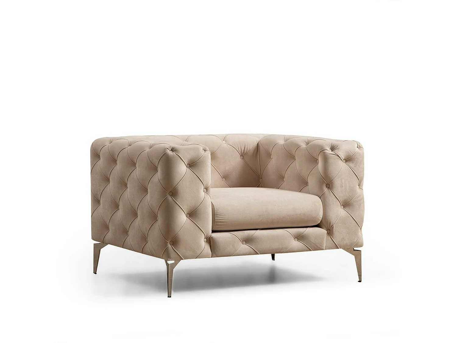 Fauteuil écru en velours capitonné DOVER