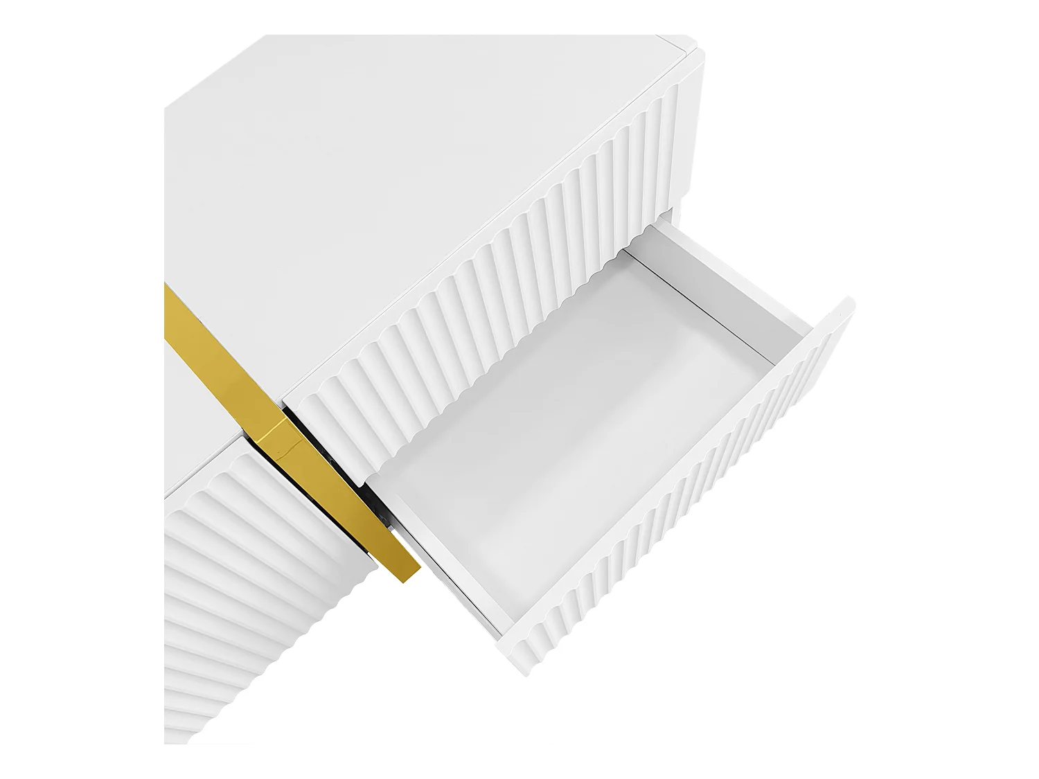 TV-meubel met 3 deuren en 2 lades, gegroefde body in wit met gouden accenten - 190x35x45cm