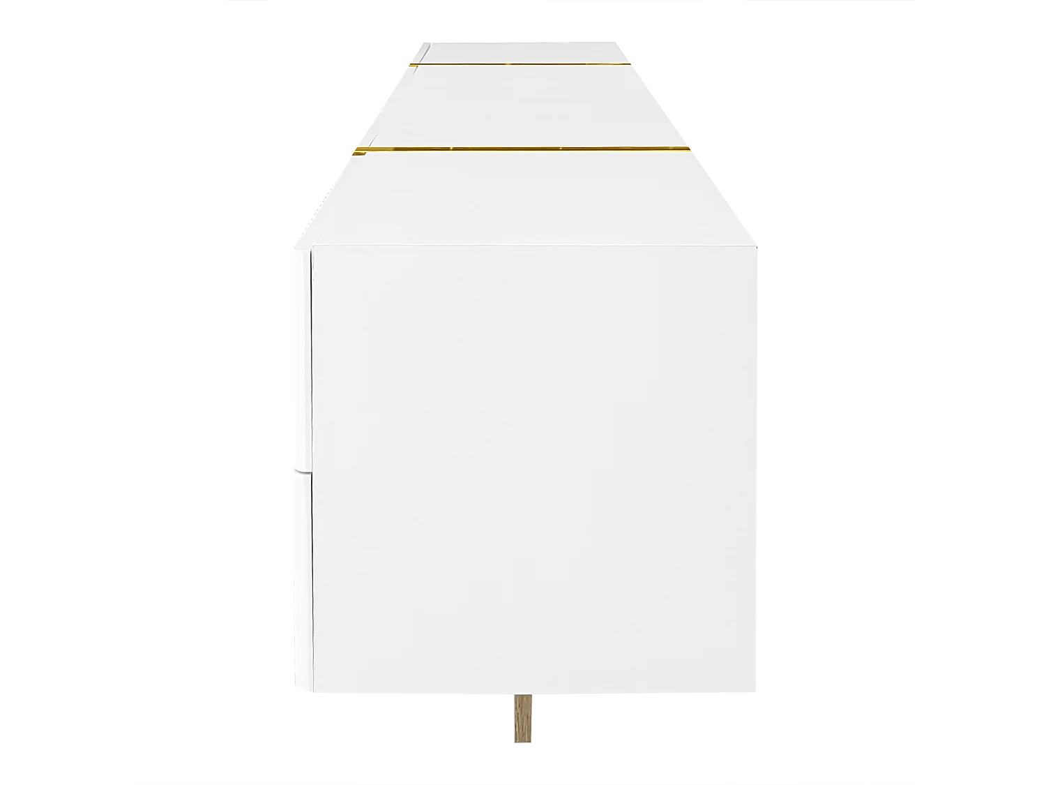 Meuble TV avec 3 portes et  2 tiroirs, corps Rainuré en blanc avec des accents dorés - 190x35x45cm