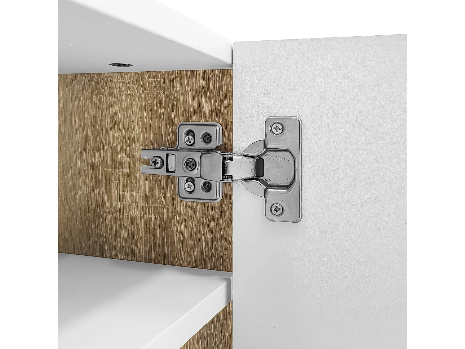 Meuble TV avec 3 portes et  2 tiroirs, corps Rainuré en blanc avec des accents dorés - 190x35x45cm