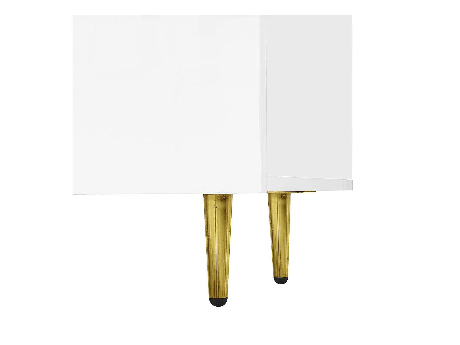 Meuble TV avec 4 portes, corps en blanc laqué brillant et bande doré - 170x35x46cm