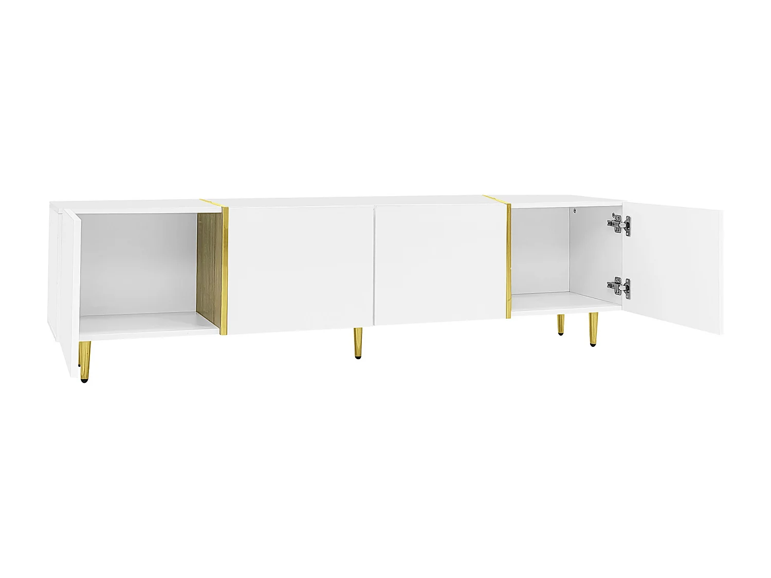 Mobile porta TV 4 ante, corpo laccato bianco lucido e fascia oro - 170x35x46cm