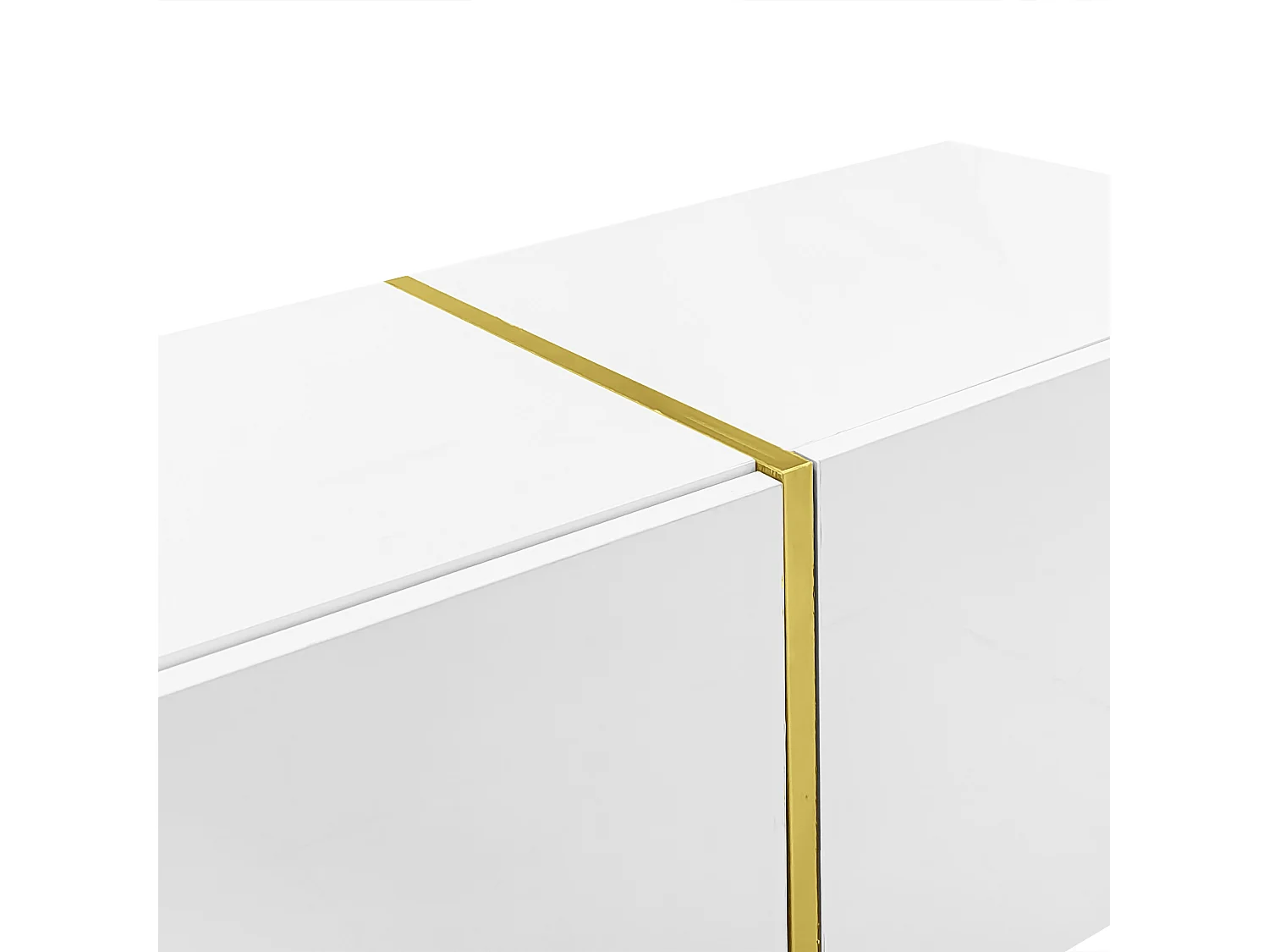 Mobile porta TV 4 ante, corpo laccato bianco lucido e fascia oro - 170x35x46cm