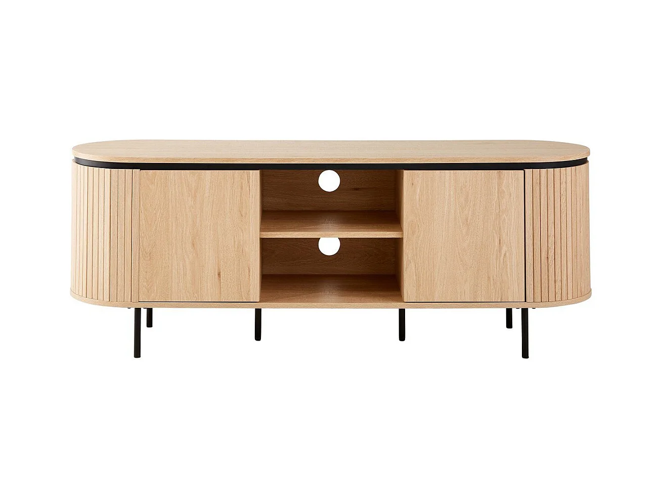 Meuble TV 2 portes avec côtés effet rainuré L150 cm - MALAGA