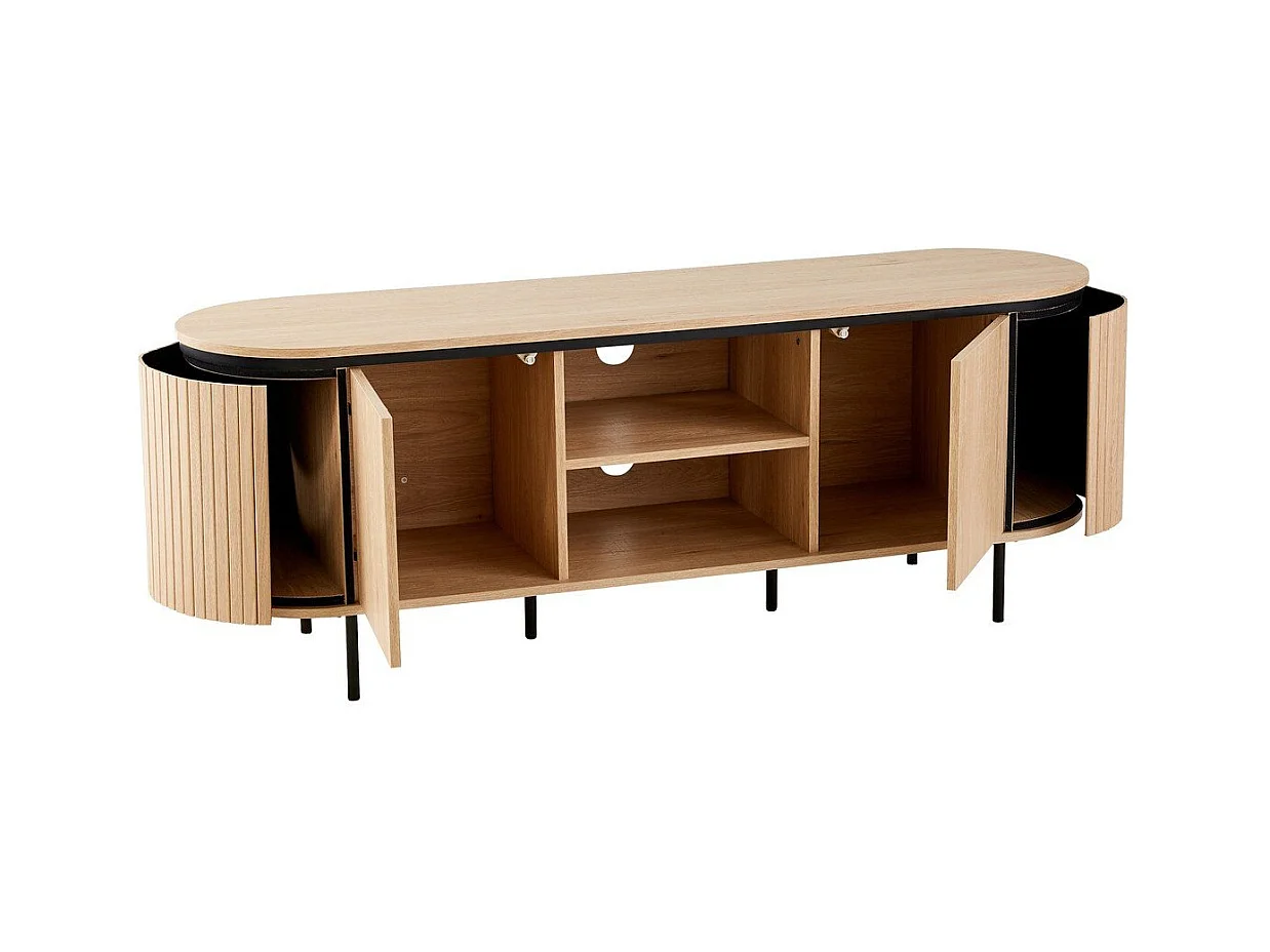 Meuble TV 2 portes avec côtés effet rainuré L150 cm - MALAGA