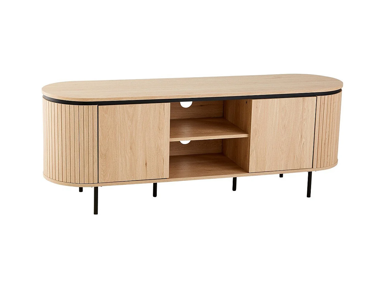 Meuble TV 2 portes avec côtés effet rainuré L150 cm - MALAGA