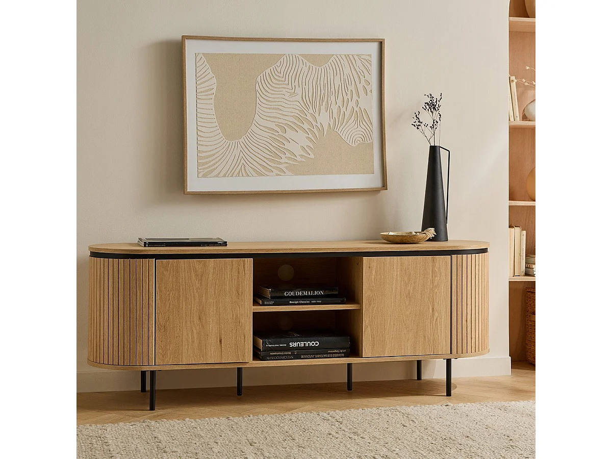 Mobile TV con 2 ante e lati con effetto scanalato L150 cm - MALAGA