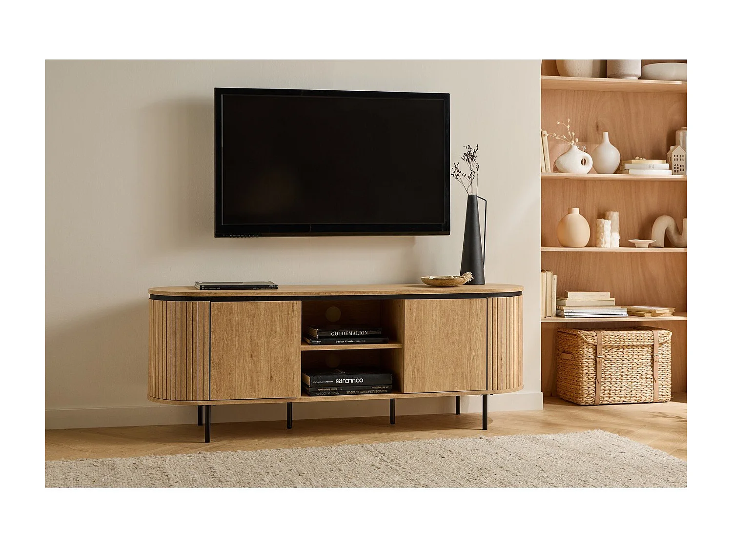 Mobile TV con 2 ante e lati con effetto scanalato L150 cm - MALAGA