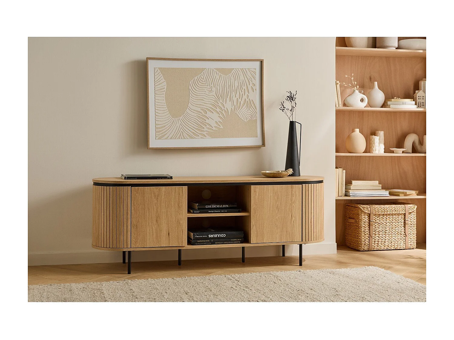 Mobile TV con 2 ante e lati con effetto scanalato L150 cm - MALAGA