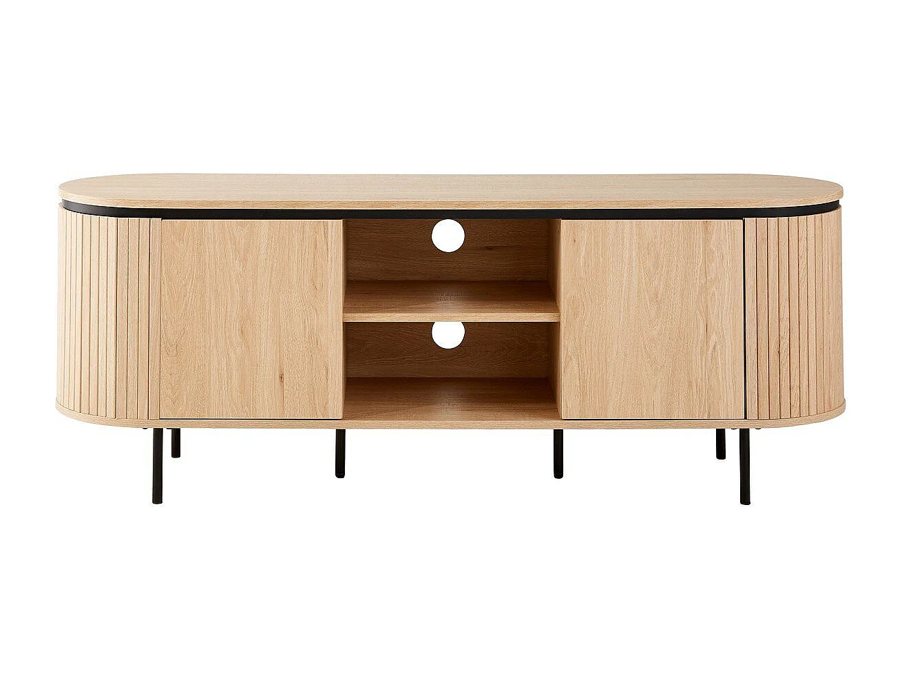 Meuble TV 2 portes avec côtés effet rainuré L150 cm - MALAGA