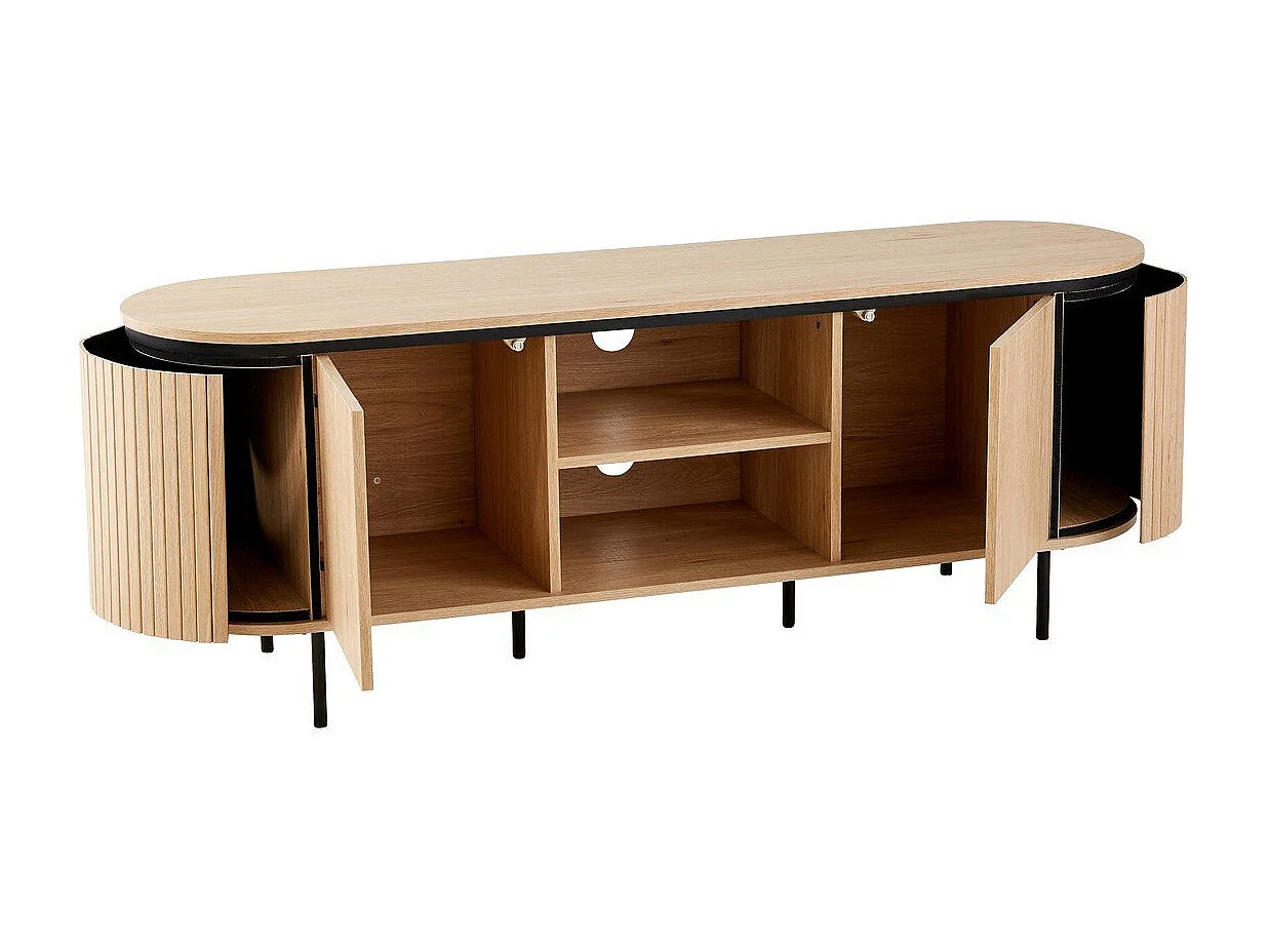 Meuble TV 2 portes avec côtés effet rainuré L150 cm - MALAGA