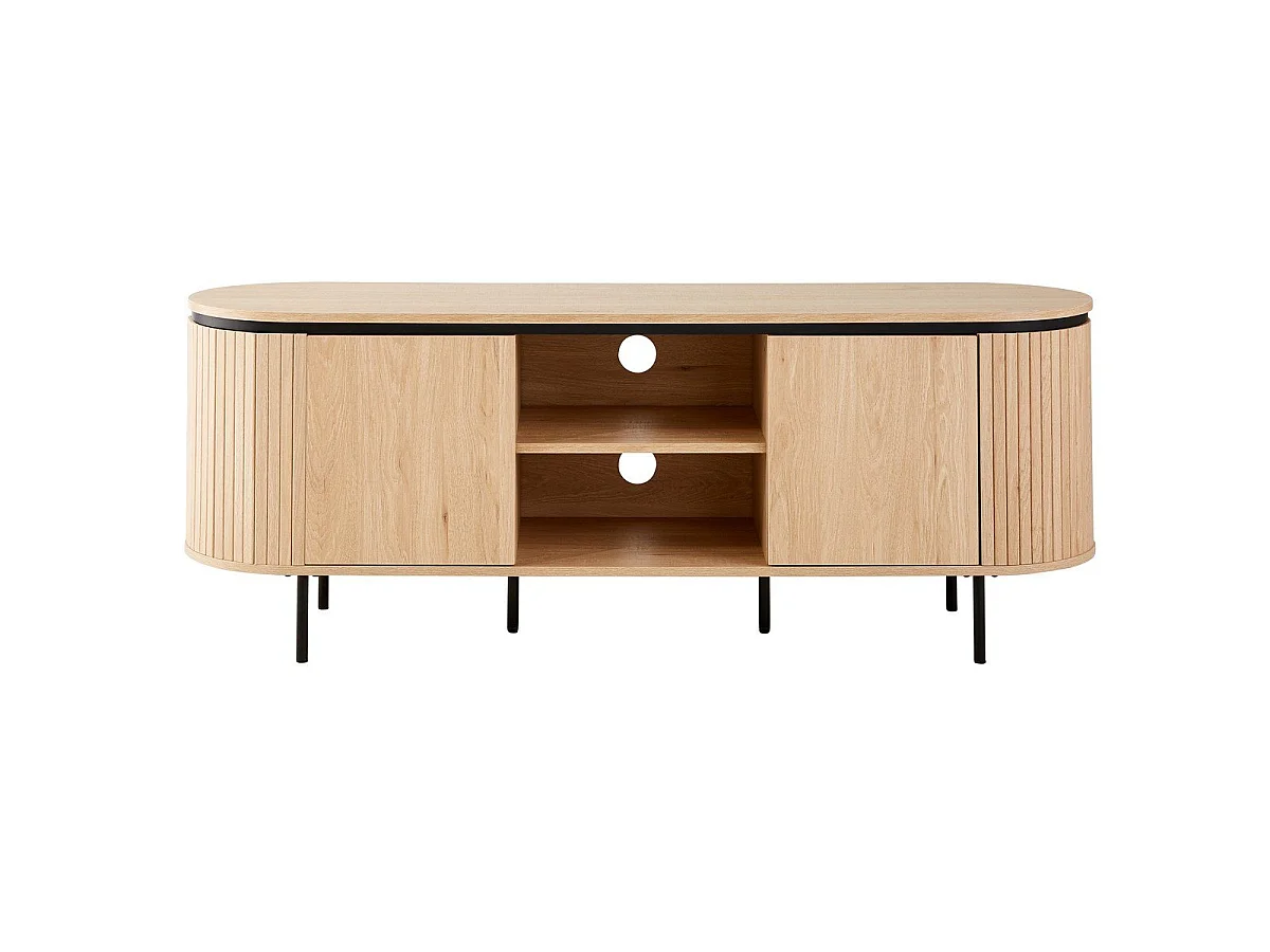 Meuble TV 2 portes avec côtés effet rainuré L150 cm - MALAGA