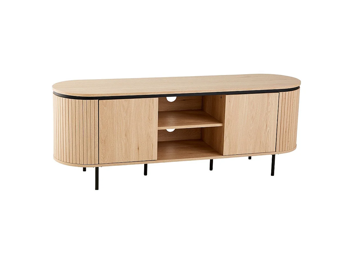 Meuble TV 2 portes avec côtés effet rainuré L150 cm - MALAGA