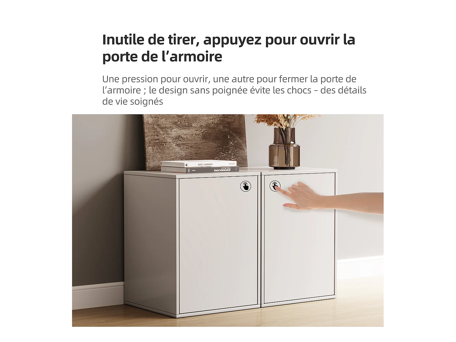 Commode à 3 tiroirs, meuble de rangement & buffet, design modulaire, pour chambre, salon & couloir, armoire de rangement 80 cm de large, blanc (B)