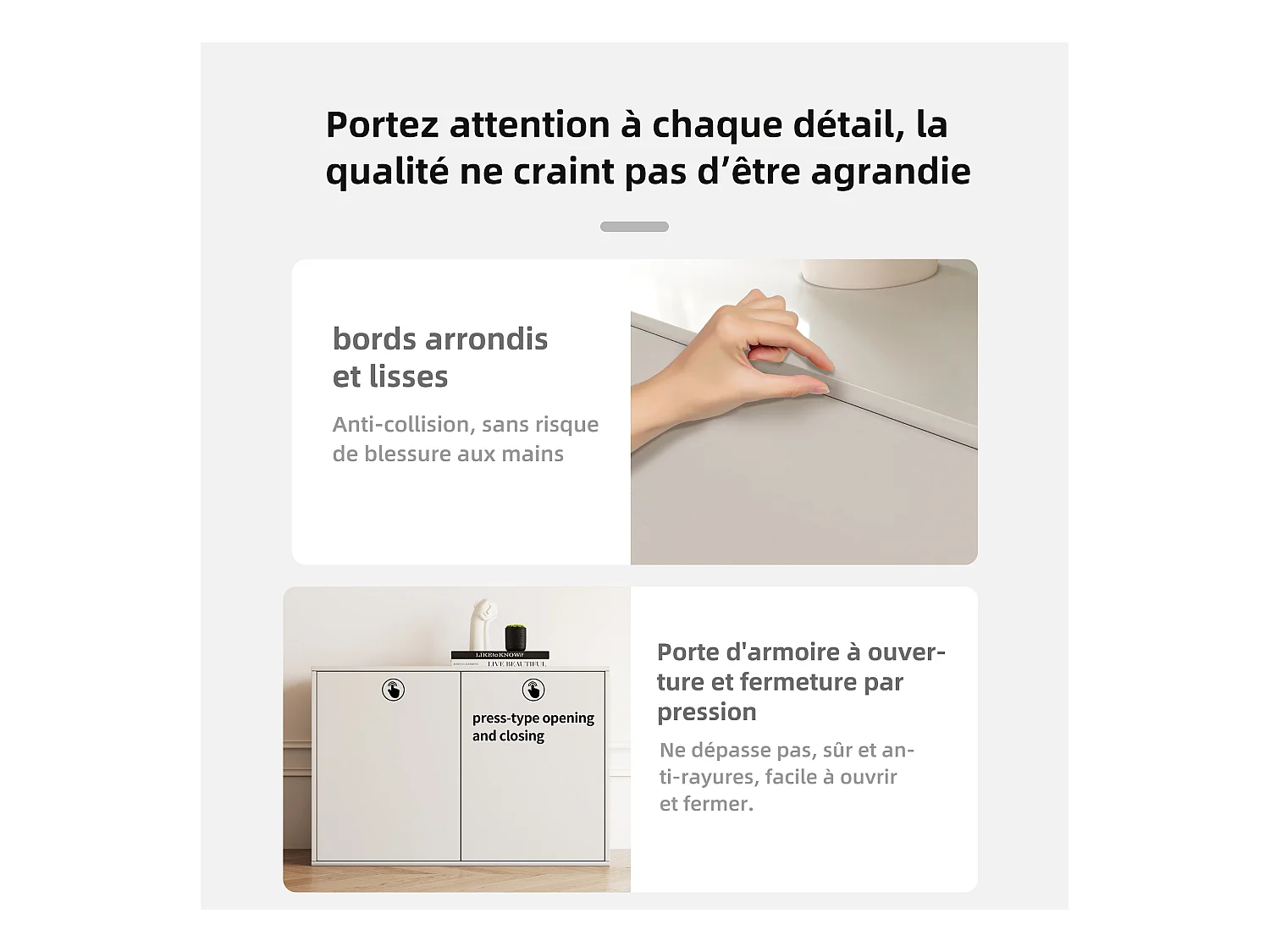 Commode à 3 tiroirs, meuble de rangement & buffet, design modulaire, pour chambre, salon & couloir, armoire de rangement 80 cm de large, blanc (B)