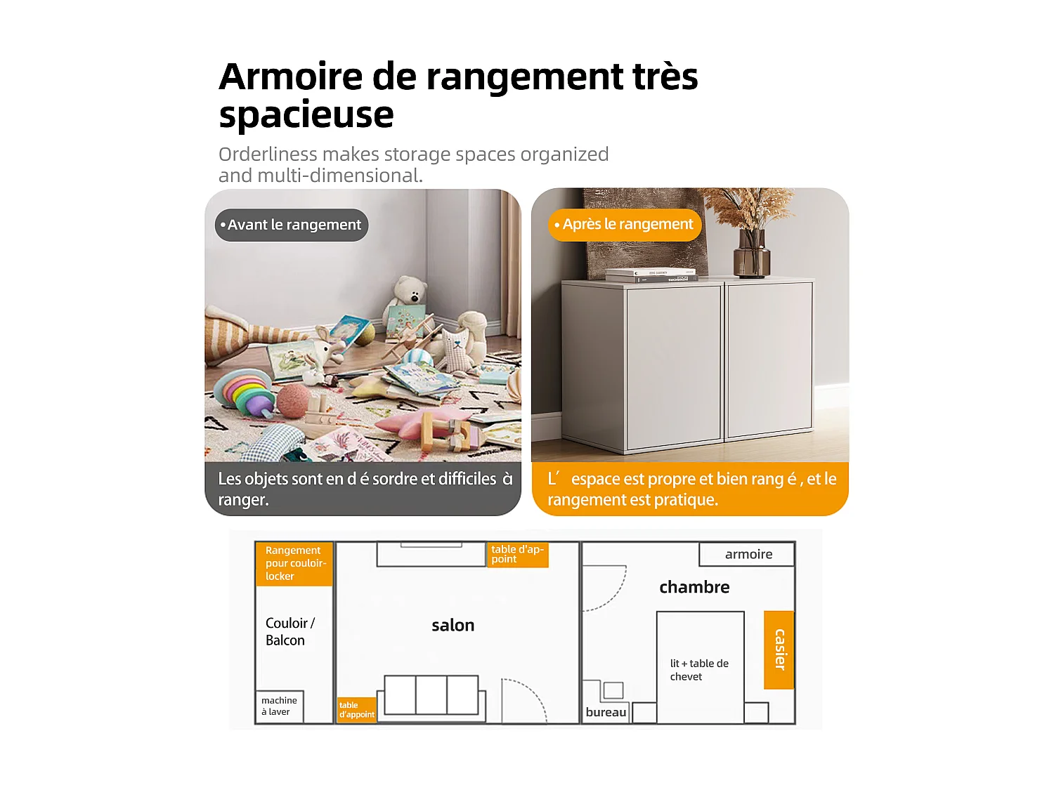 Cómoda de 3 cajones, mueble de almacenamiento y aparador, diseño modular, para dormitorio, salón y pasillo, armario de almacenamiento de 80 cm de ancho, blanco (B)