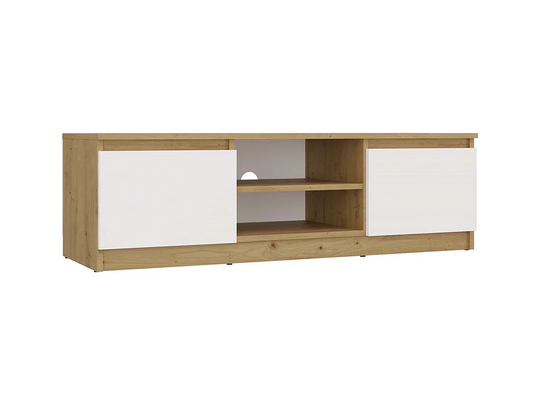 TIVOLI - Meuble TV style moderne - 120x40x36cm - 2 niches + 2 portes - Artisan et Blanc