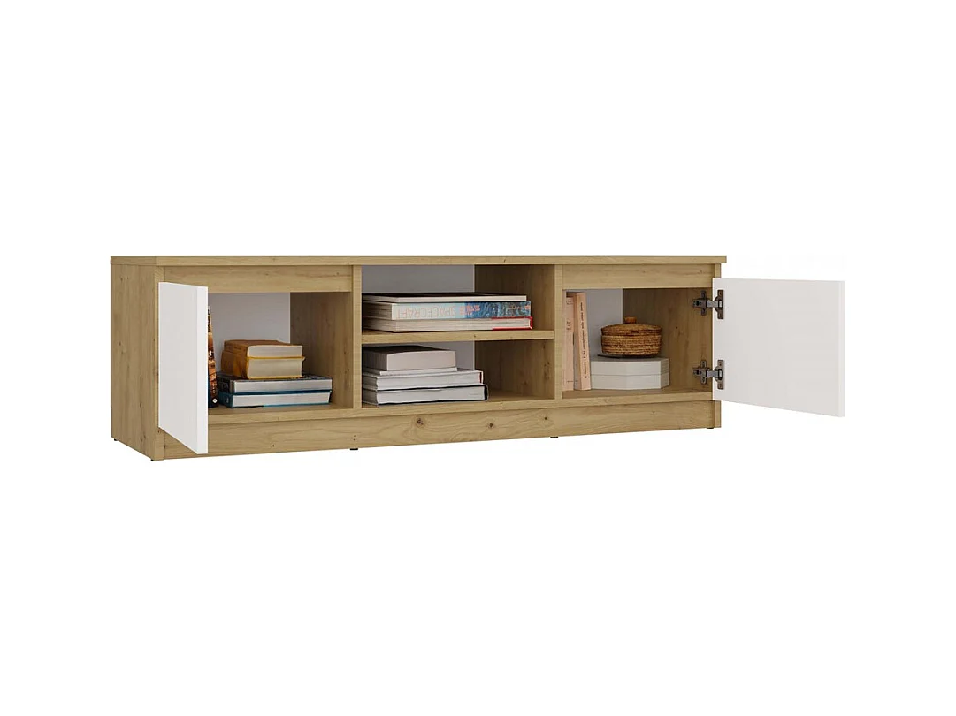 TIVOLI - Meuble TV style moderne - 120x40x36cm - 2 niches + 2 portes - Artisan et Blanc