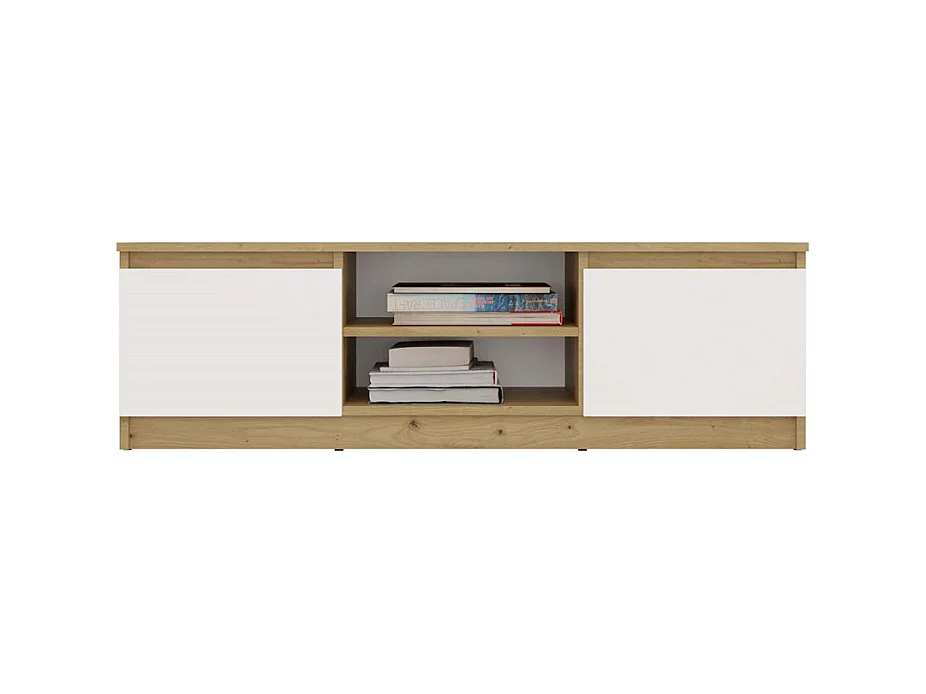 TIVOLI - Meuble TV style moderne - 120x40x36cm - 2 niches + 2 portes - Artisan et Blanc